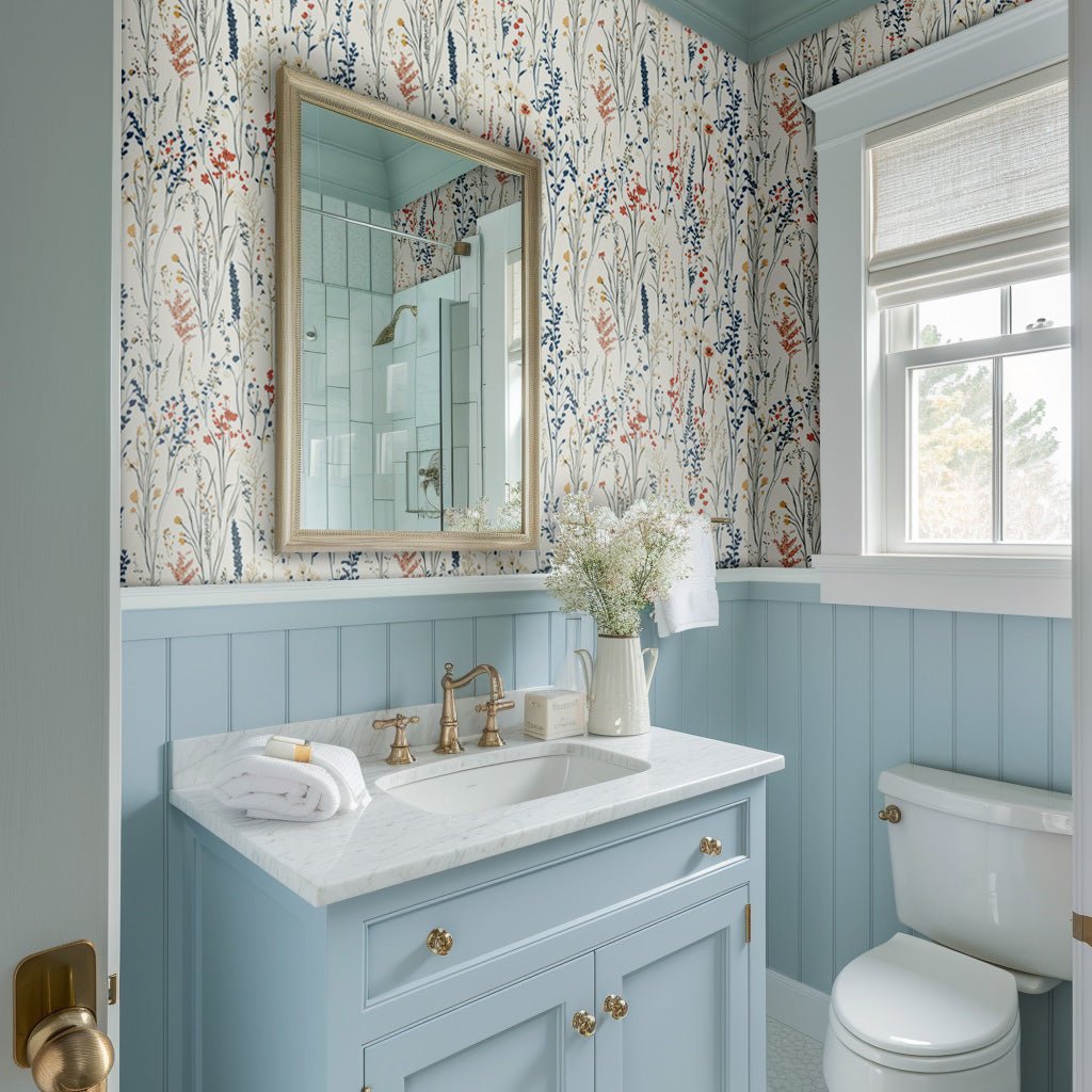 Papel tapiz Botánico Pastel Estilo Vintage para Baño y Recámara
