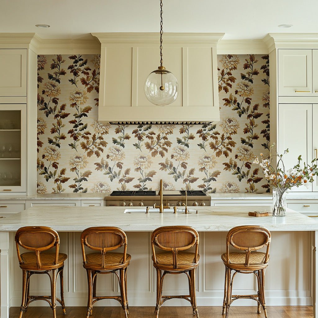 Papel Tapiz Magnolia Vintage Floral Beige Para Cocina y Sala