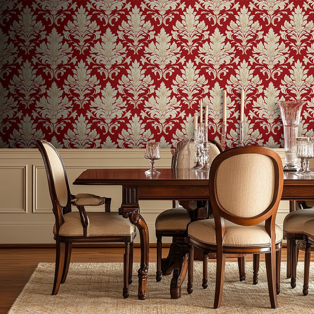 Papel Tapiz Rojo Damasco Clásico Elegante para Paredes