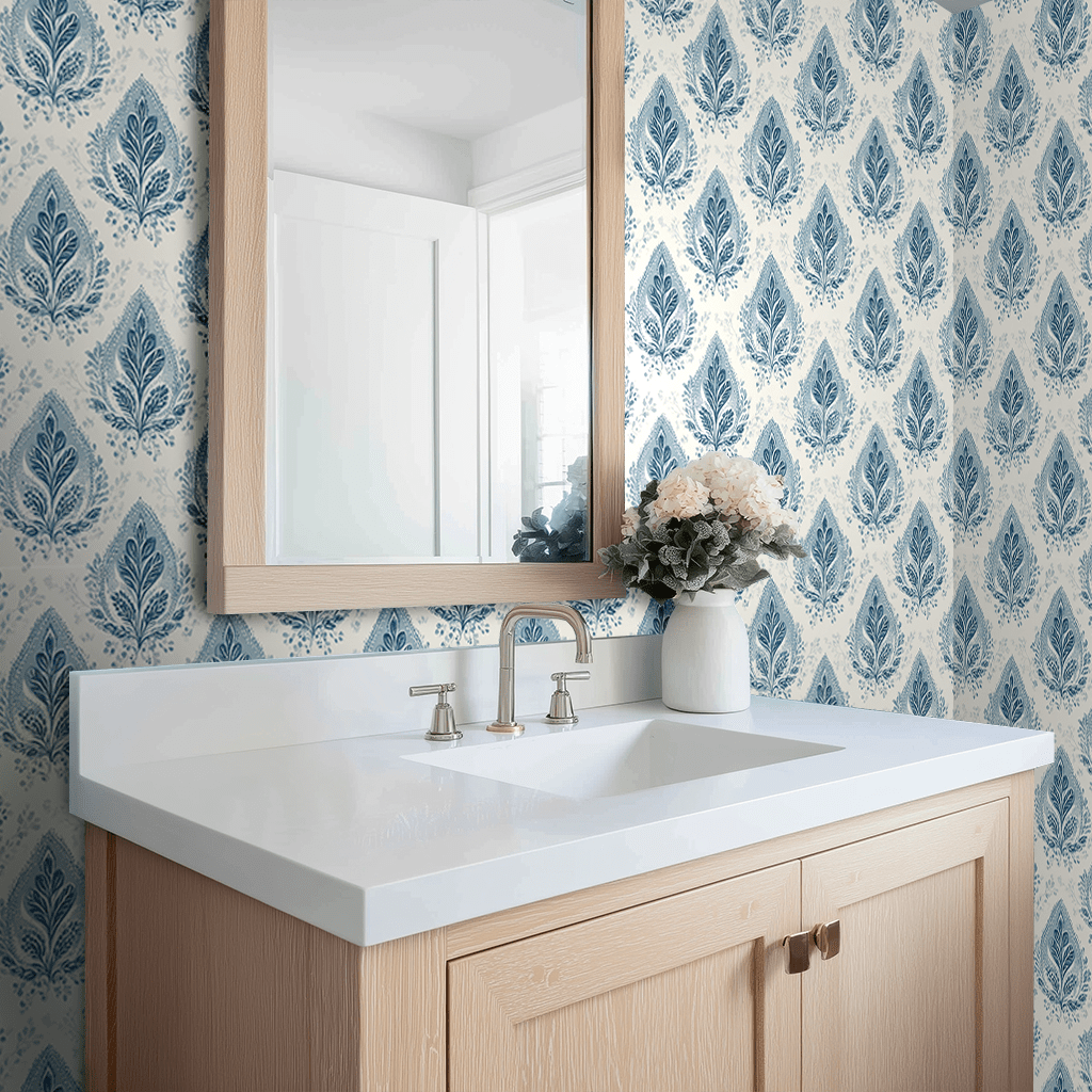 Papel Tapiz Espiga Azul Vintage para Baño y Recámara