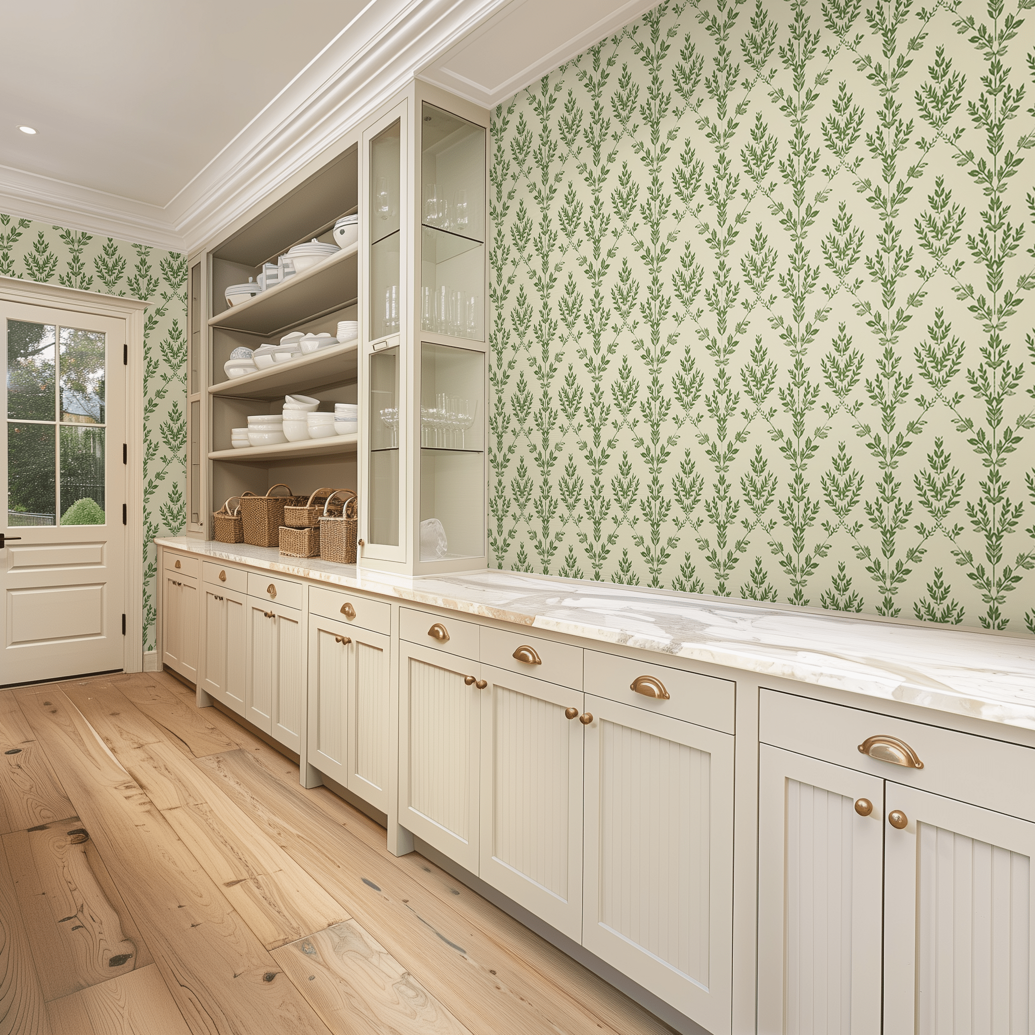 Papel Tapiz Encanto Botánico Verde para Cocina y Sala