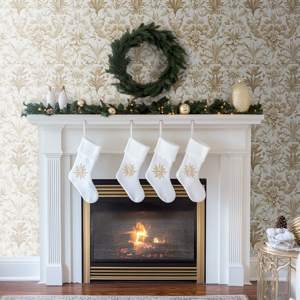 Papel Tapiz Brocado Dorado Floral Elegante para Pared