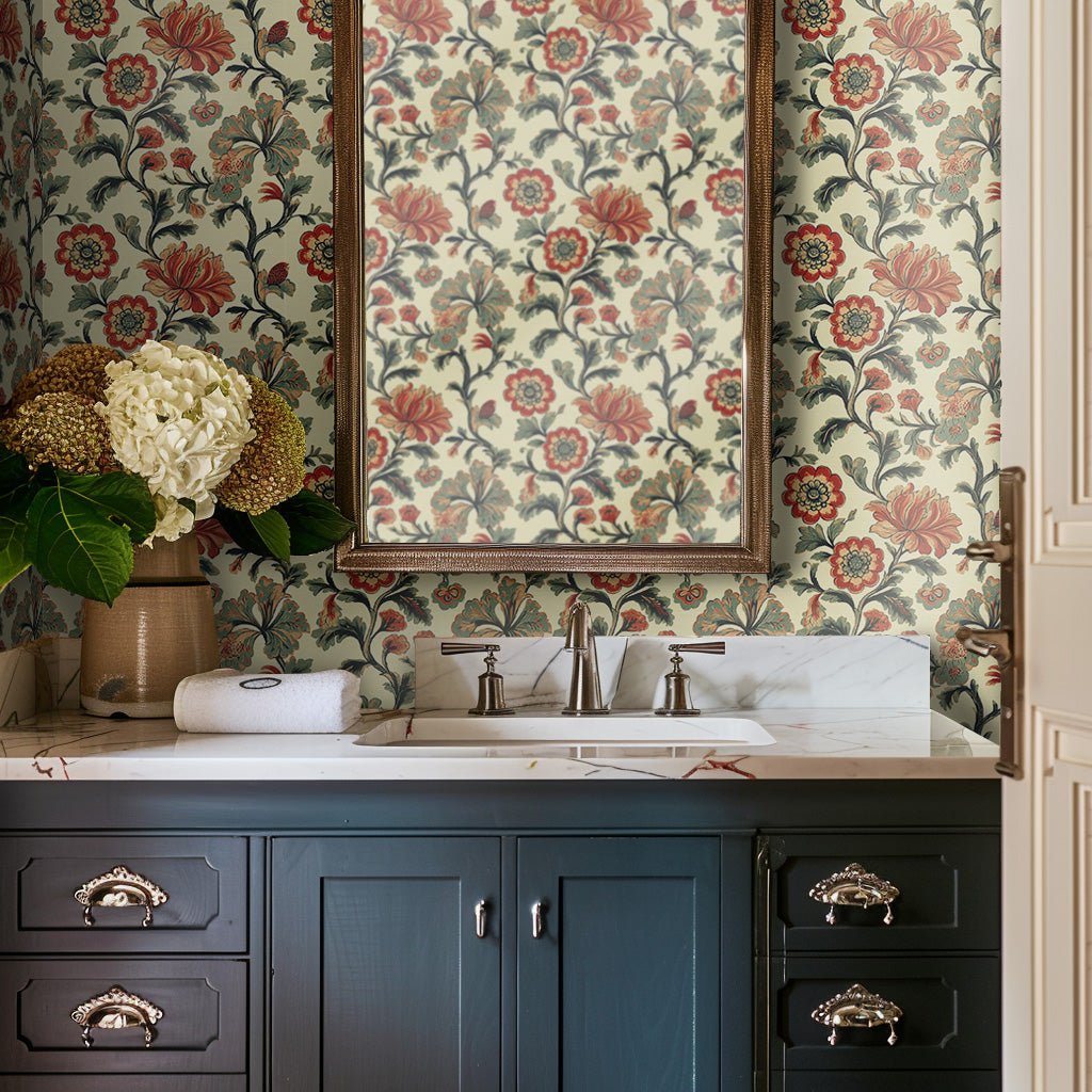 Papel tapiz floral vintage Isolde para baño y estancia