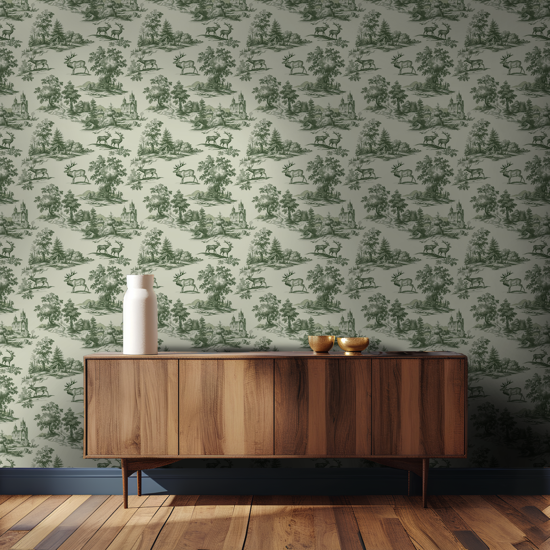 Papel tapiz Bosque Majestuoso con Venados y Paisaje Clásico
