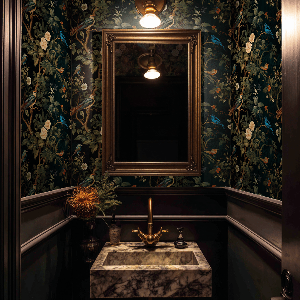 Papel tapiz Jardín Nocturno aves y flores exóticas diseño premium