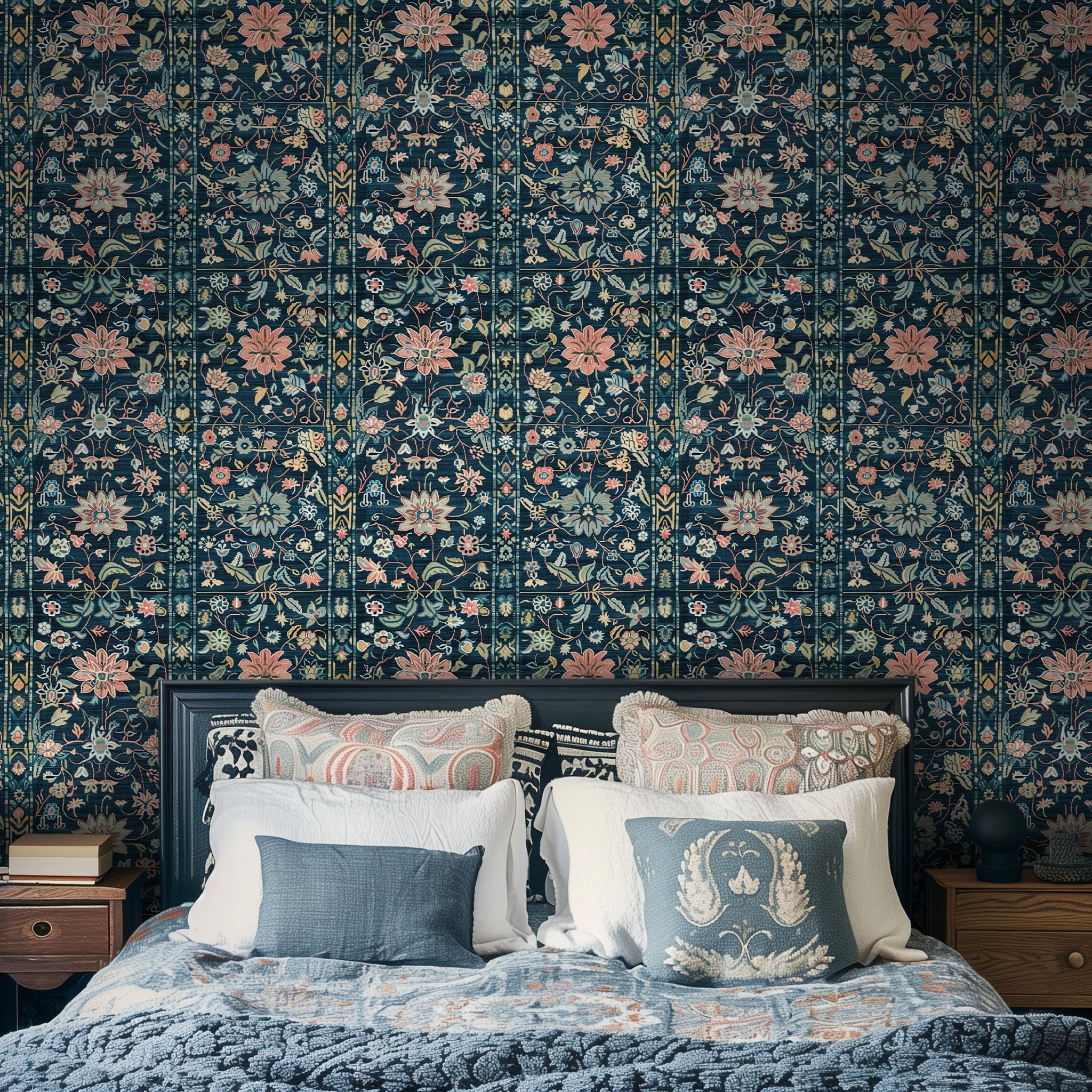 Papel Tapiz Floral Vintage Fondo Marino Estilo Clásico