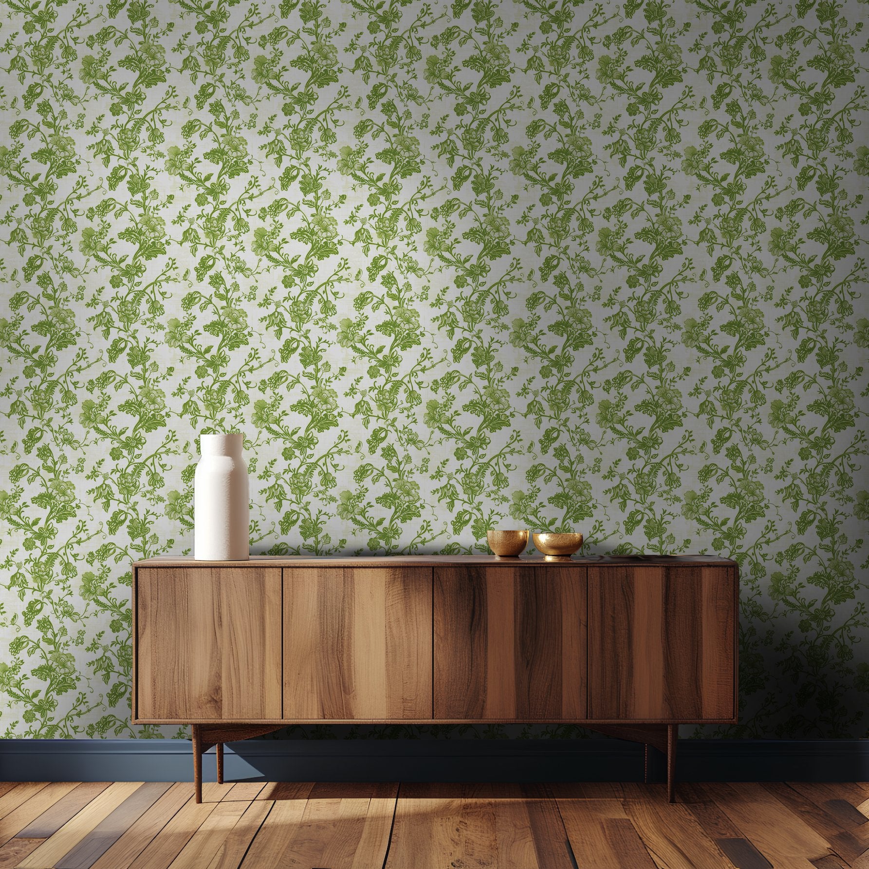 Papel tapiz botánico vintage verde para paredes modernas