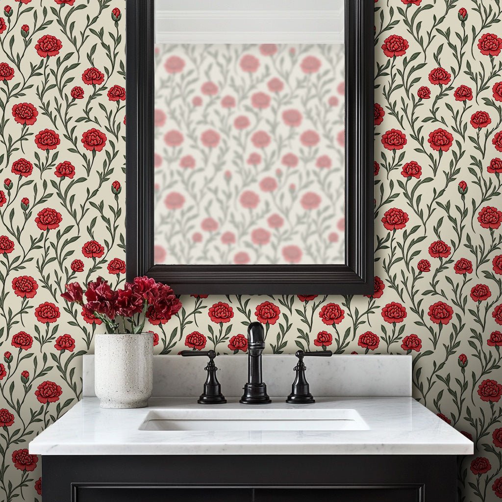 Papel Tapiz Flores Rojas Vintage Estilo Artesanal Mexicano