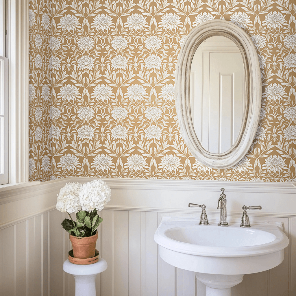 Papel tapiz floral Octavia beige vintage elegante