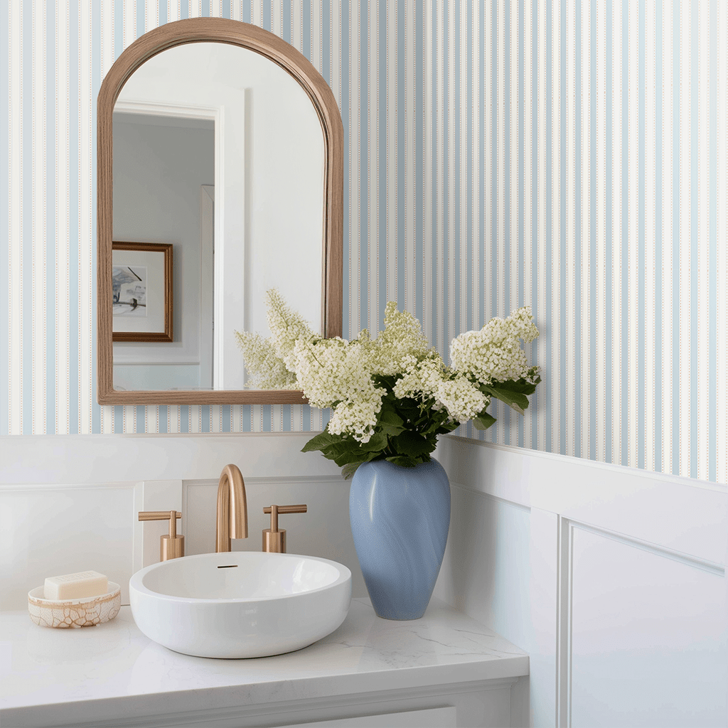 Papel tapiz rayas azules y blancas estilo clásico moderno