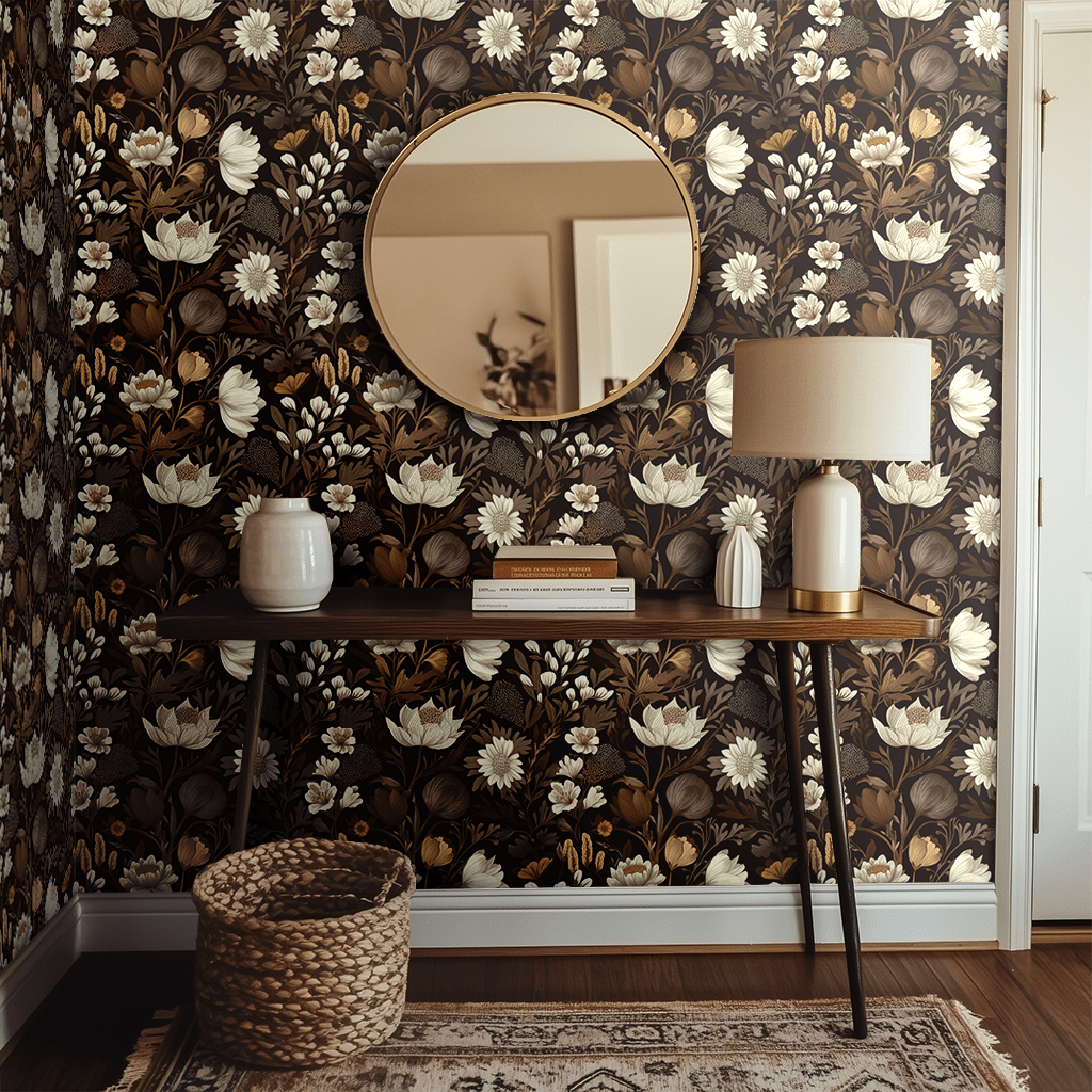 Papel tapiz floral vintage sepia para paredes elegantes