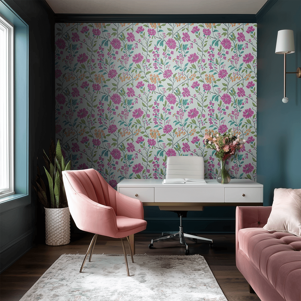 Papel tapiz floral romántico de flores rosas y verdes