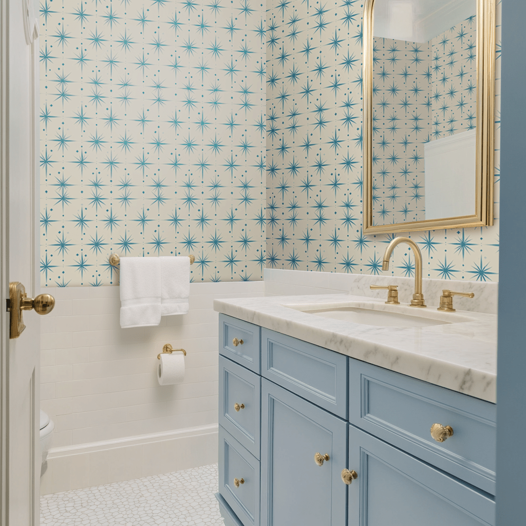 Papel tapiz estrellas retro azules Starlight para baño y hogar
