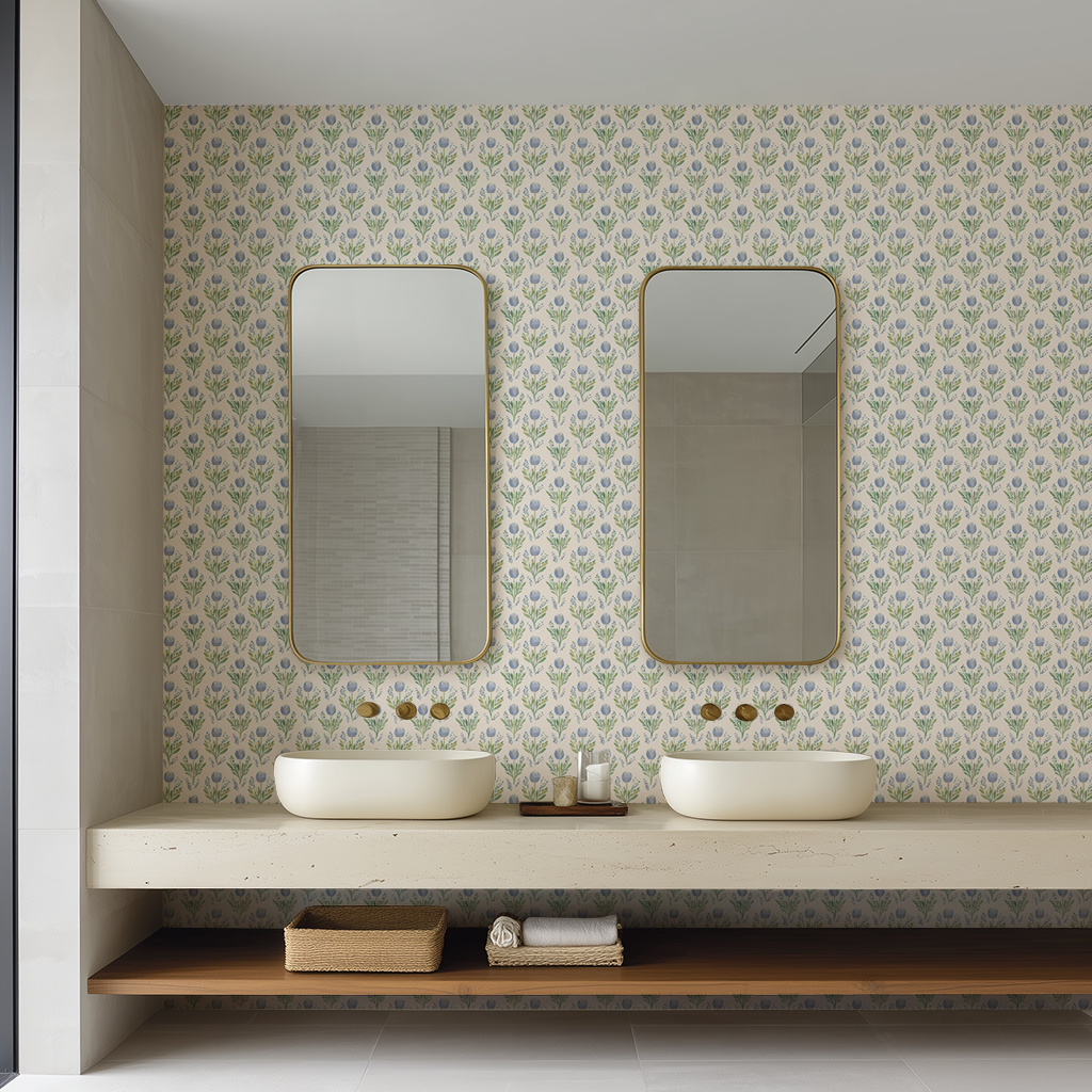 Papel tapiz decorativo Trellis Tulipanes Pastel para baños y habitaciones