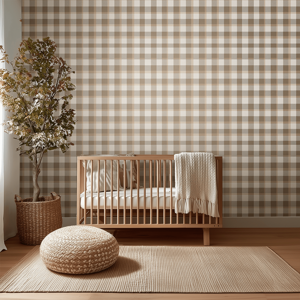 Papel tapiz cuadros beige y crema estilo cálido para interiores