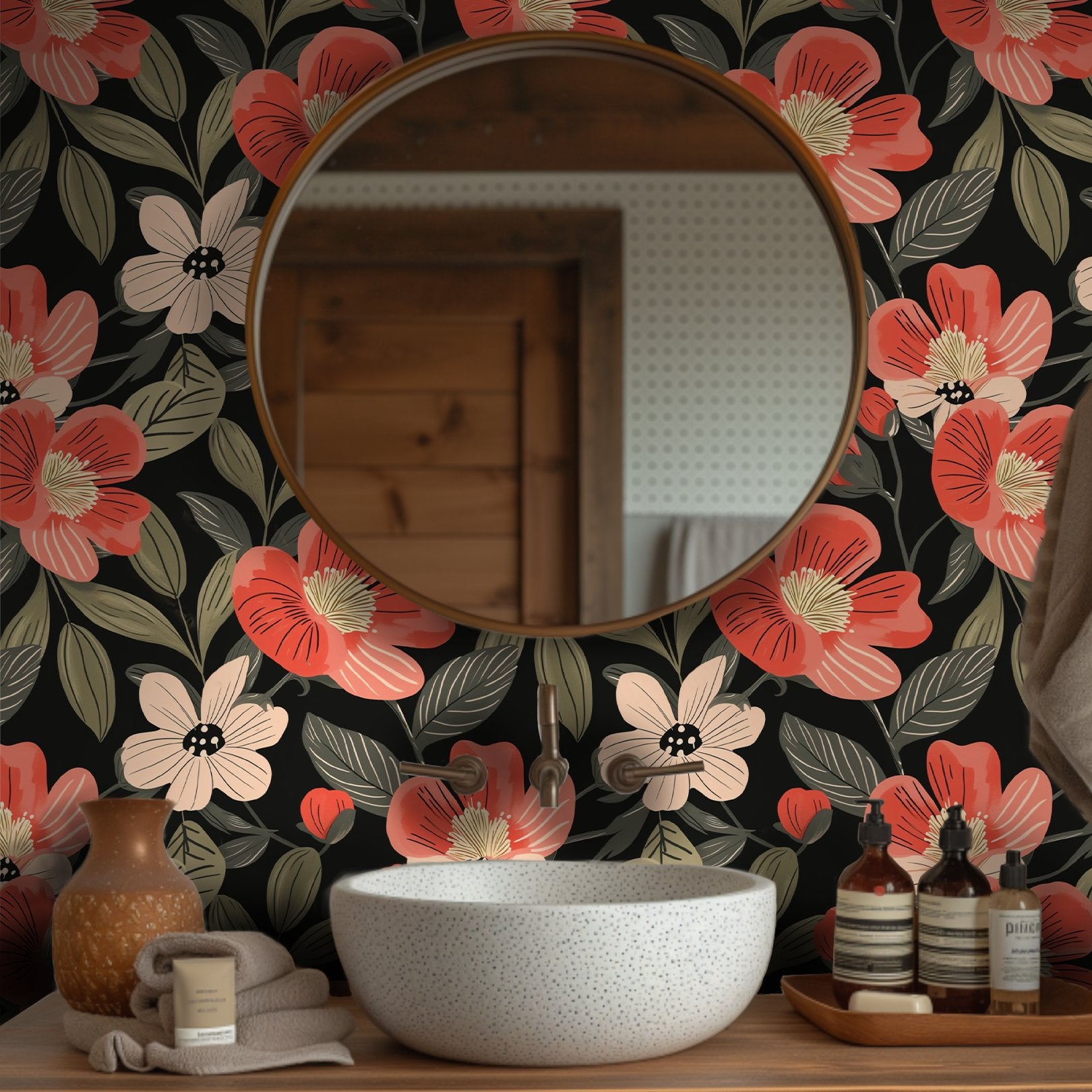 Mural Adelaide Flores Coral, papel tapiz decorativo para pared
