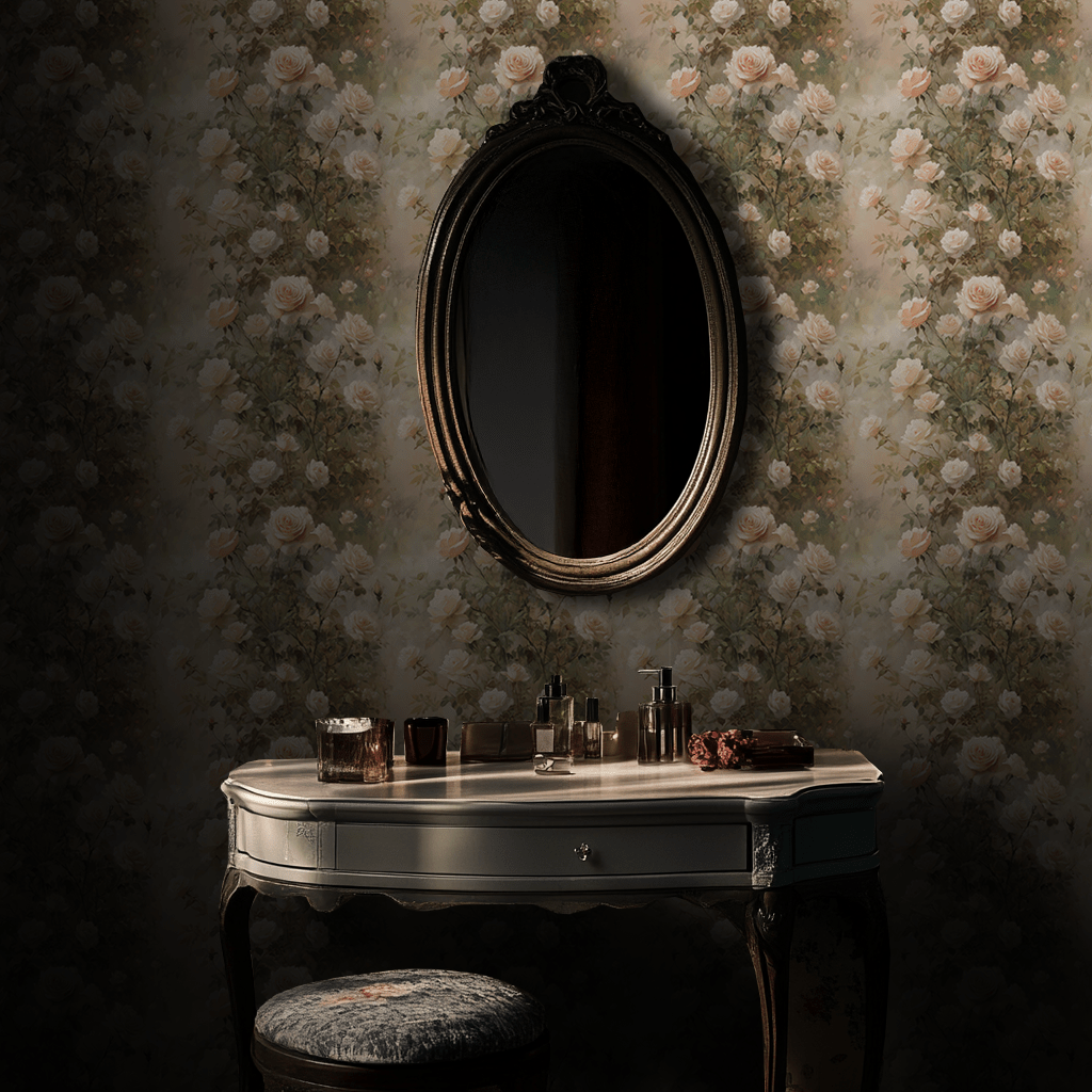 Mural Amelise Encanto Floral Beige, papel tapiz decorativo elegante