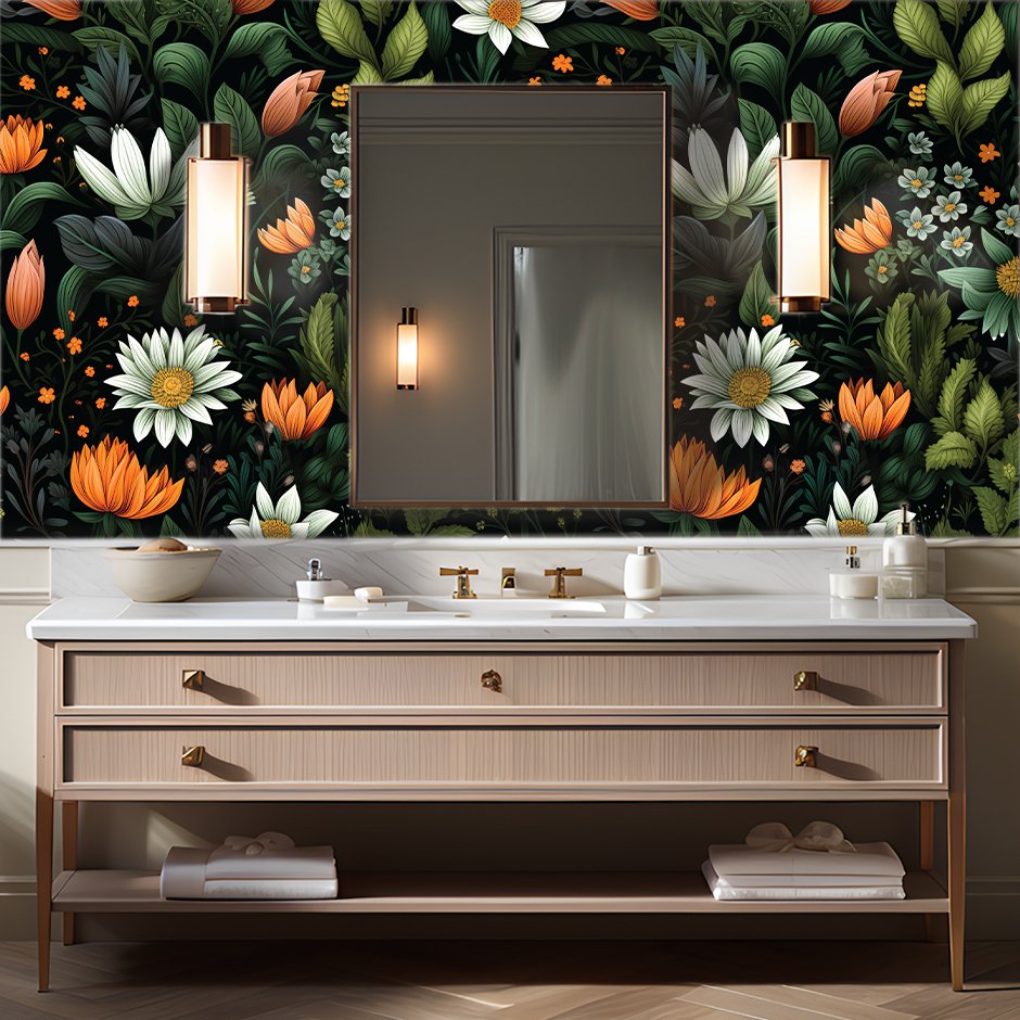 Mural Cami Flores Vibrantes para Baño y Recámara