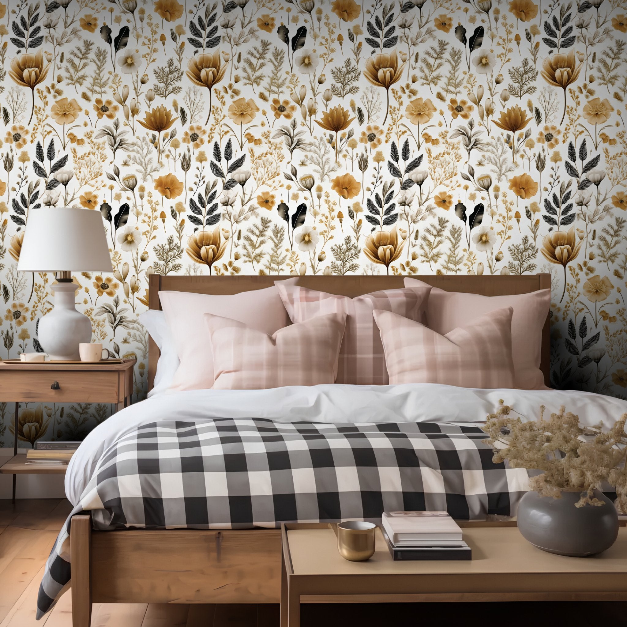 Mural Botánico Dorado Lumina para Pared, papel tapiz decorativo