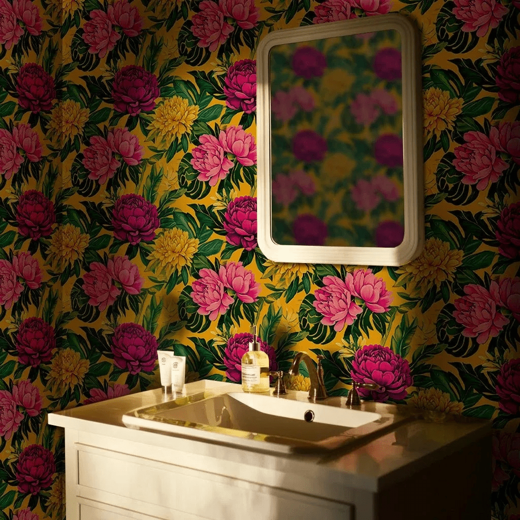 Mural Citrino Floral Exuberante, papel tapiz decorativo pared