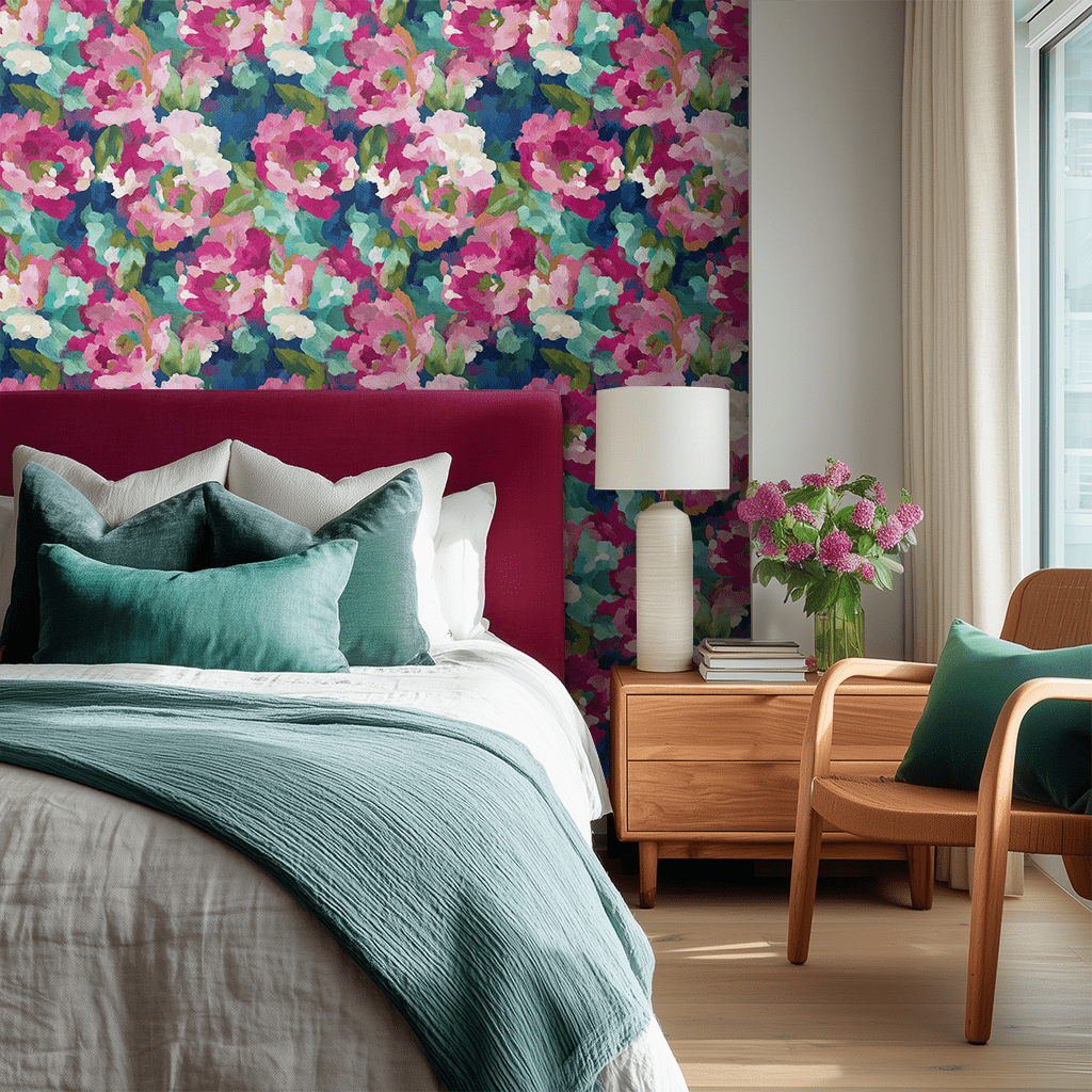 Mural Floral Acuarela Vibrante para Paredes | Papel Tapiz Decorativo