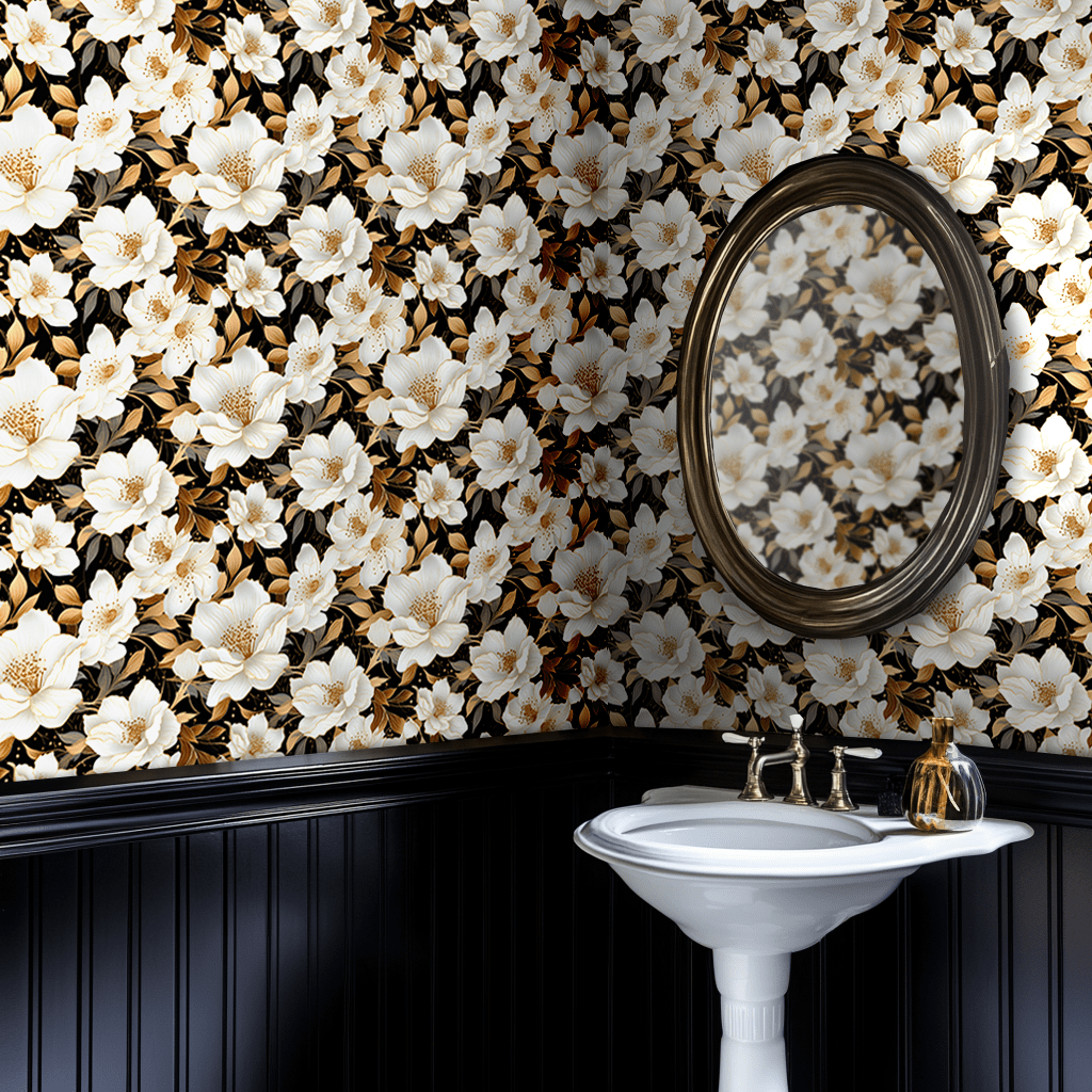 Mural Golden Bloom Magnolia para Pared, Papel Tapiz Decorativo