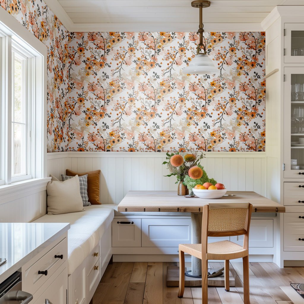 Tapiz mural modelo Flores de Otoño, papel decorativo lavable