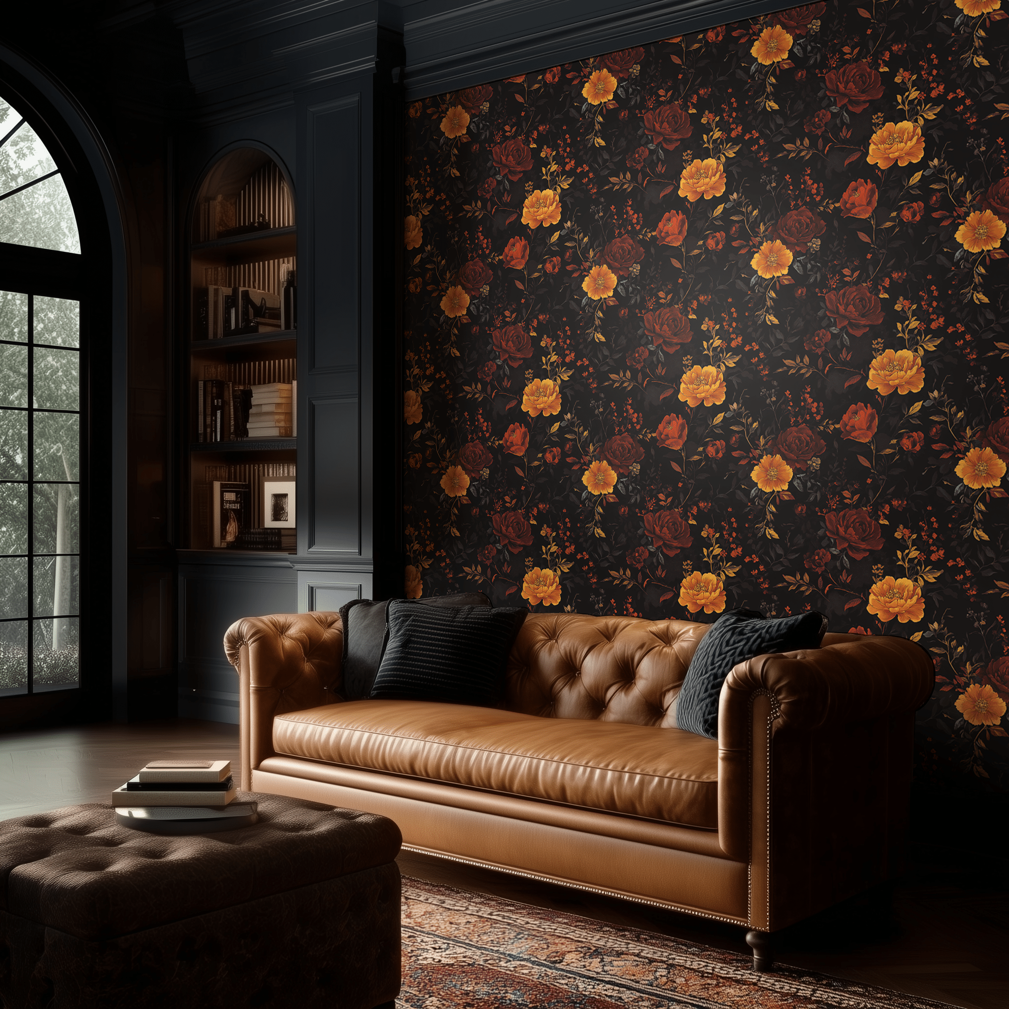 Mural Elegancia Floral Nocturna para sala o recámara
