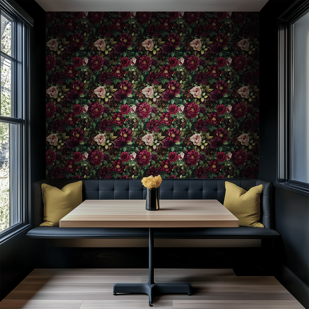 Modelo Mural Rosas Nocturnas Elegancia Floral, papel tapiz decorativo