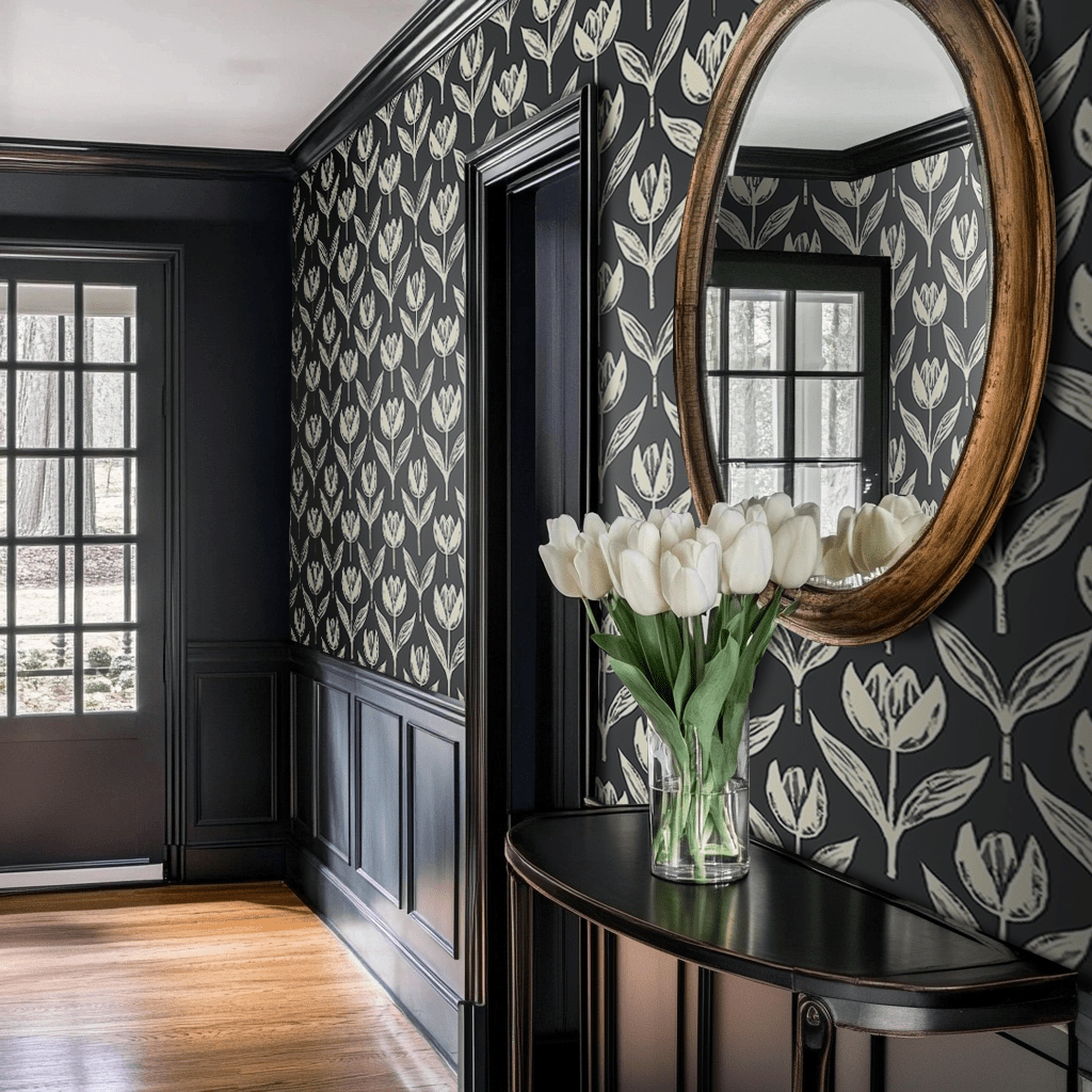 Mural Tulipanes Nocturnos Elegantes para Decoración de Pared