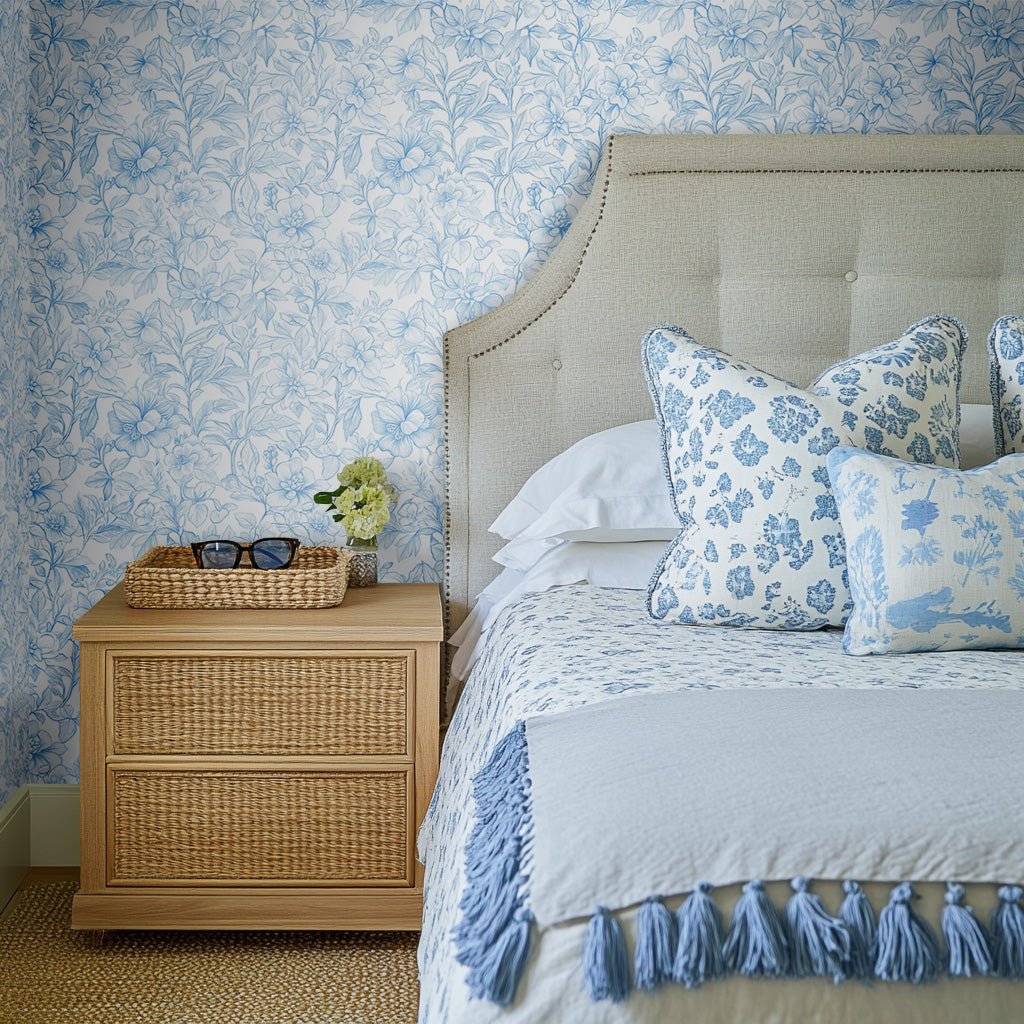 Modelo Isabelle mural floral azul papel tapiz decorativo vinílico