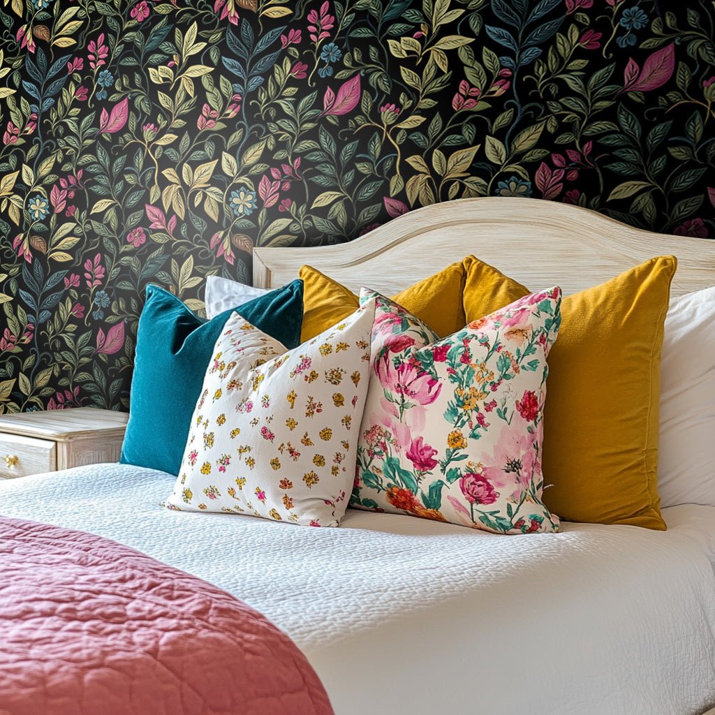 Mural Botánico Iluminado Nocturno para Pared, papel tapiz decorativo vinílico