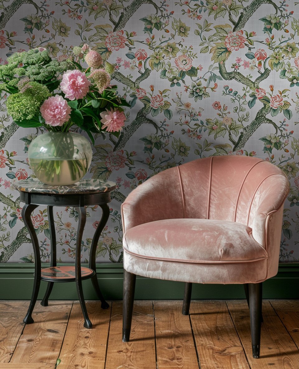 Modelo Mural Sakura Romántica Floral, papel tapiz decorativo vinílico