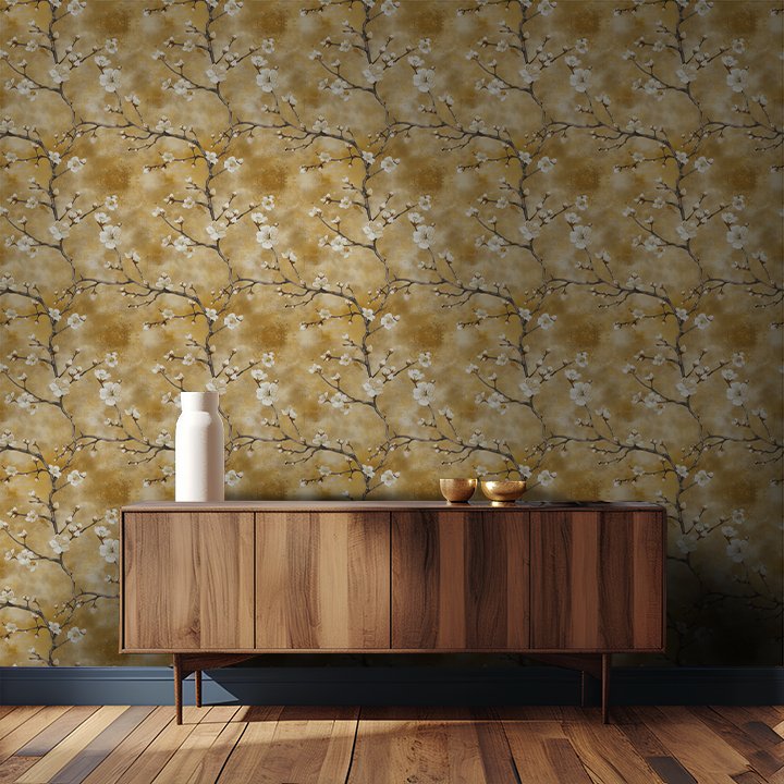 Tapiz Modelo Larkin Dalias Doradas, papel tapiz decorativo floral