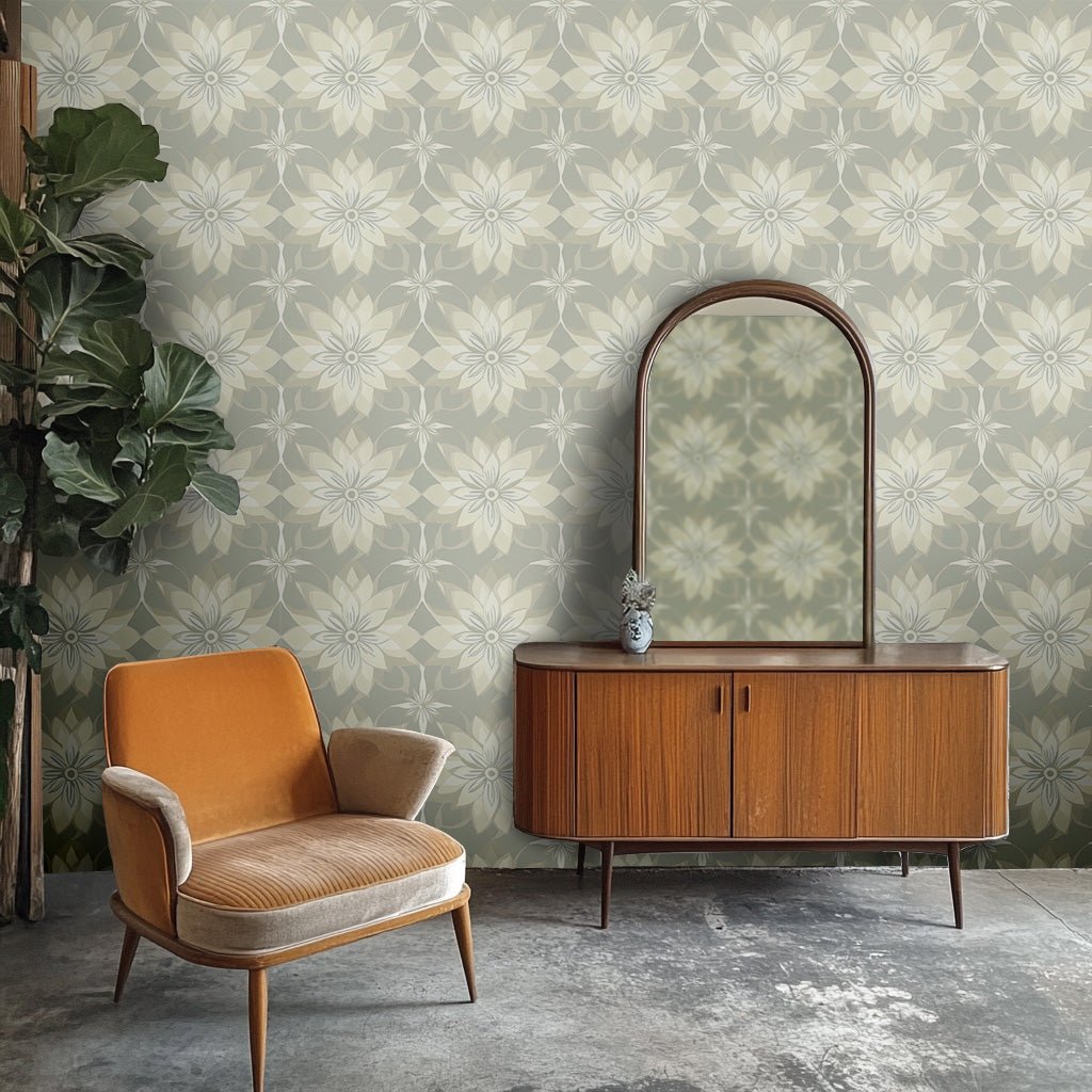Mural Floral Vintage Modernista beige para salas y recámaras