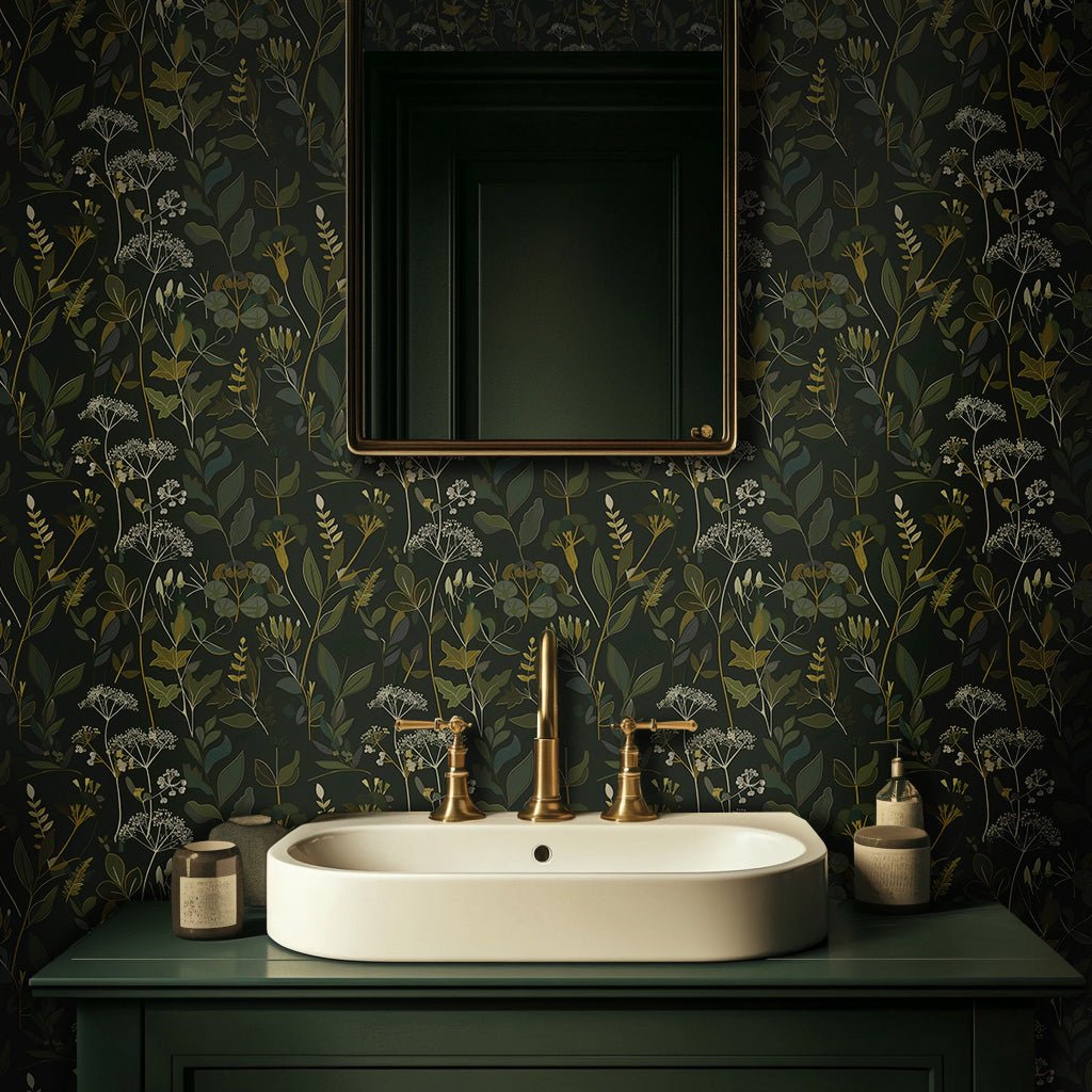 Mural Mattie Botánica Oscura de Papel Tapiz Decorativo