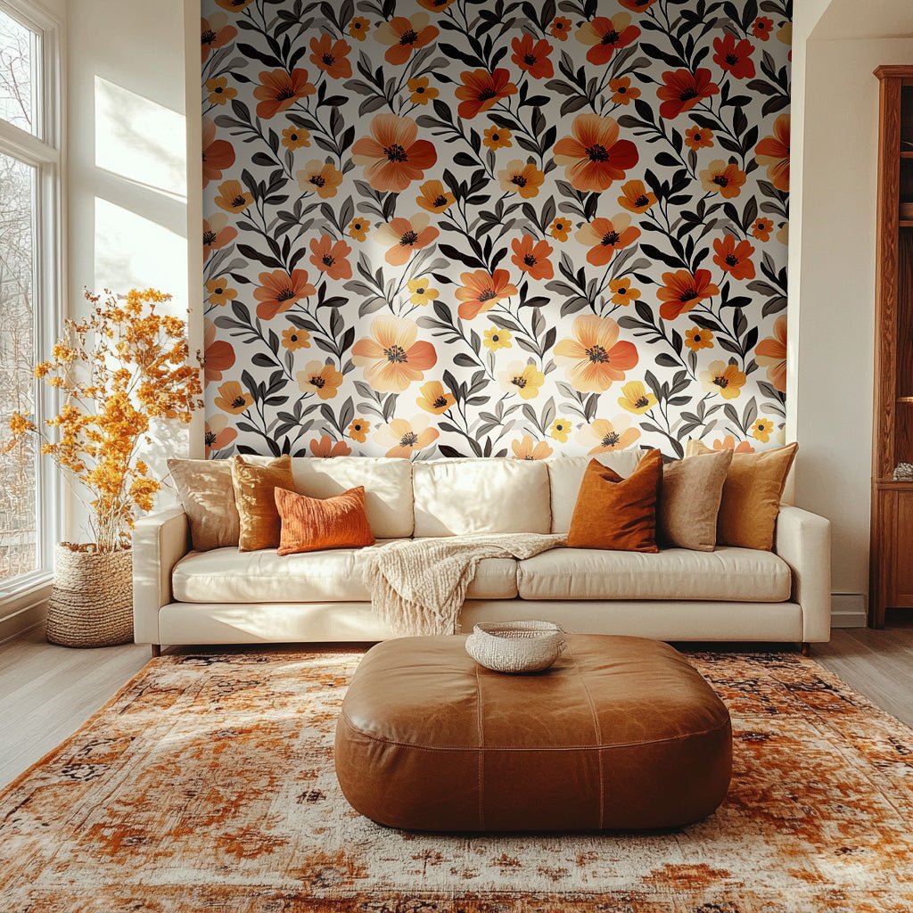 Mural Floral Armonía Cálida para Decoración de Sala