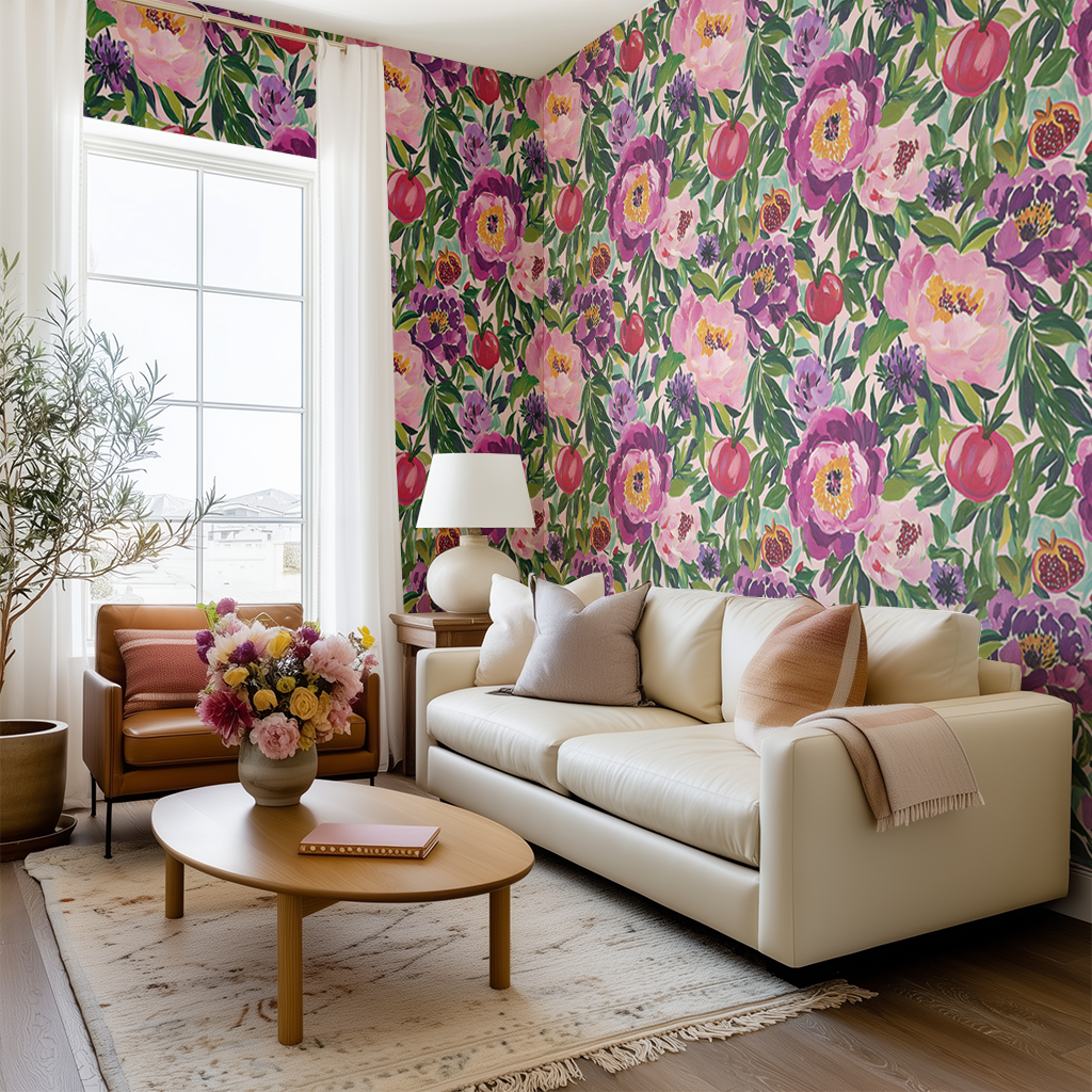 Modelo Mural Paraíso Floral Exuberante en Papel Tapiz Decorativo