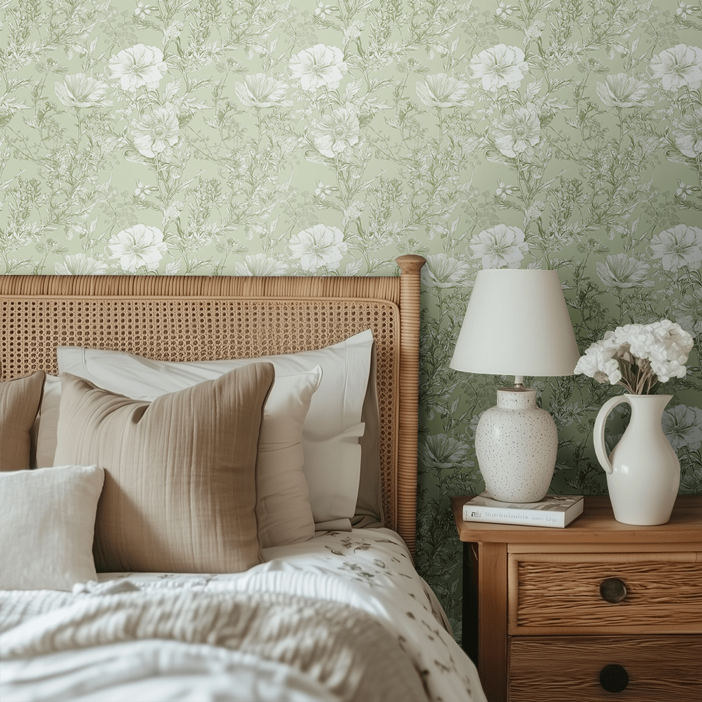 Tapiz Botánico Robyn Verde Floral, papel tapiz decorativo