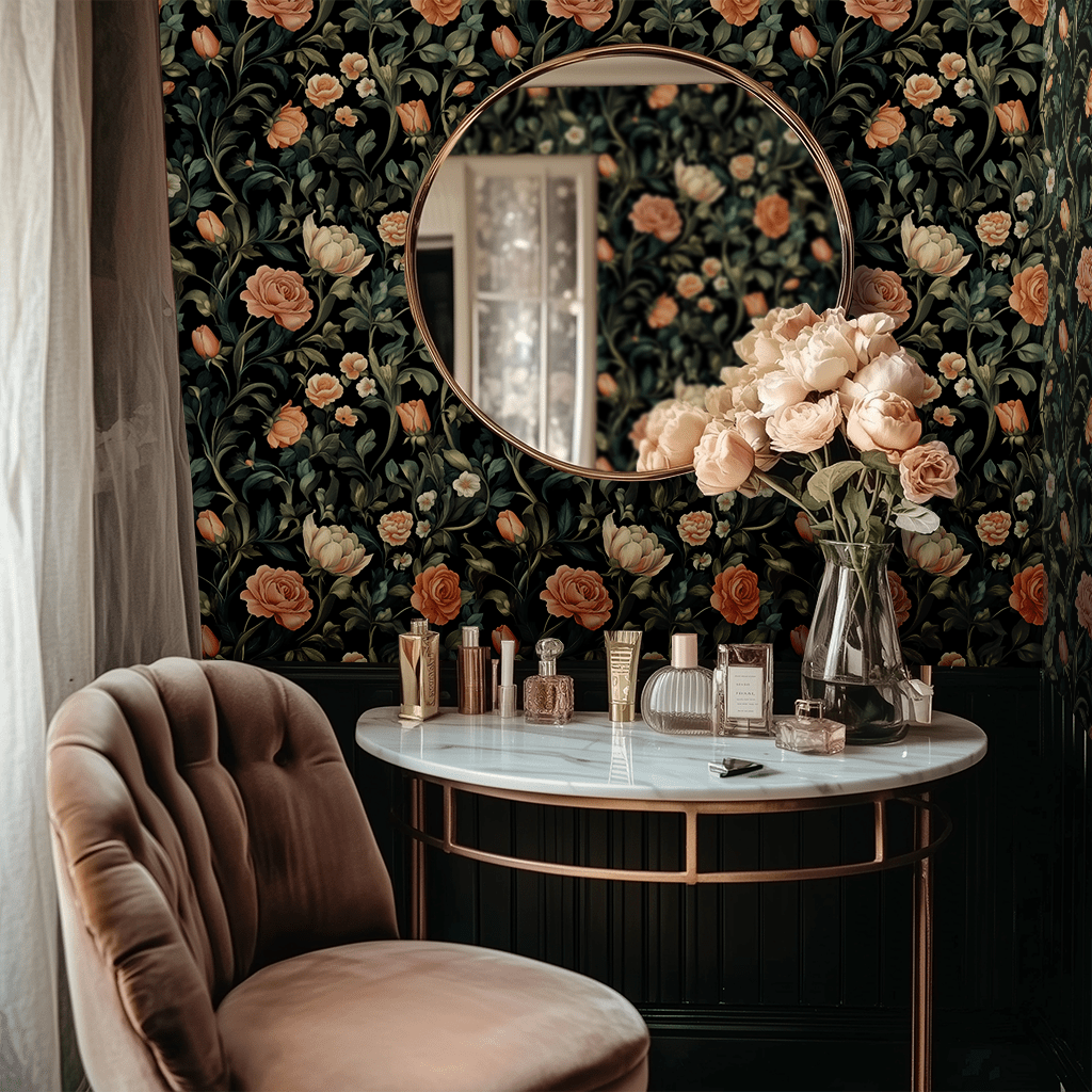 Papel tapiz Rosas Románticas Fondo Oscuro Decorativo