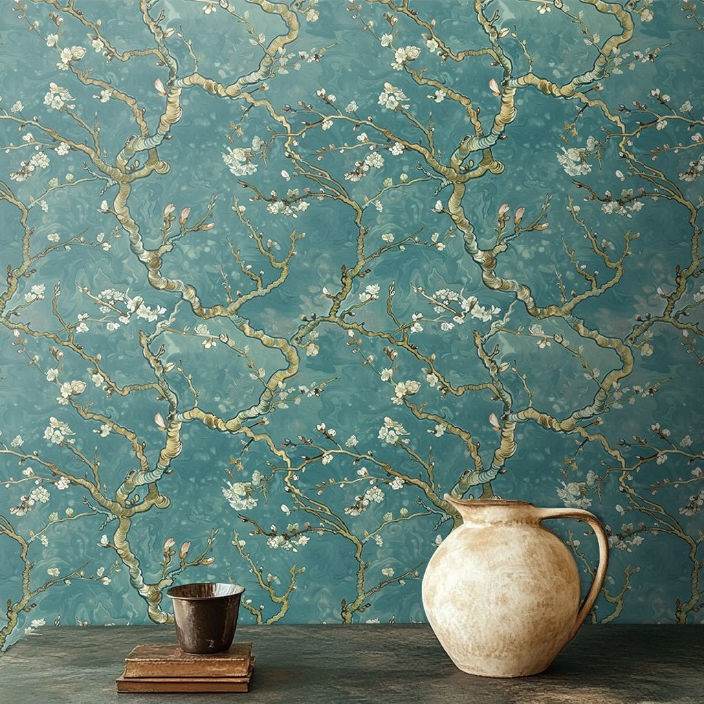 Papel Tapiz Ramas y Flores Almendro Estilo Japonés