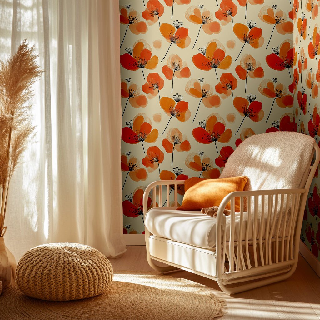 Papel Tapiz Flores Atardecer Acuarela Nórdico para Pared