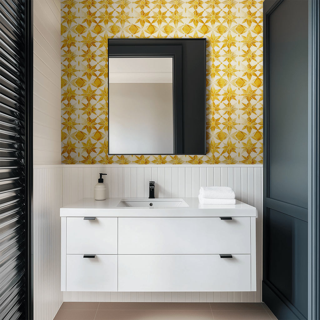 Papel Tapiz Geométrico Amarillo Sunwashed para Baño y Cocina