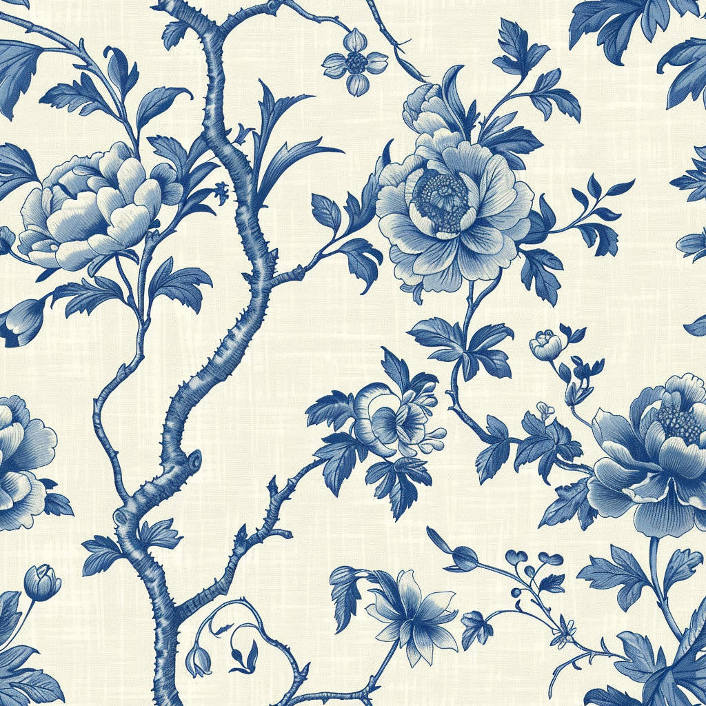 Mural Rosalie Azul Floral Vintage para Pared, Papel Tapiz Decorativo