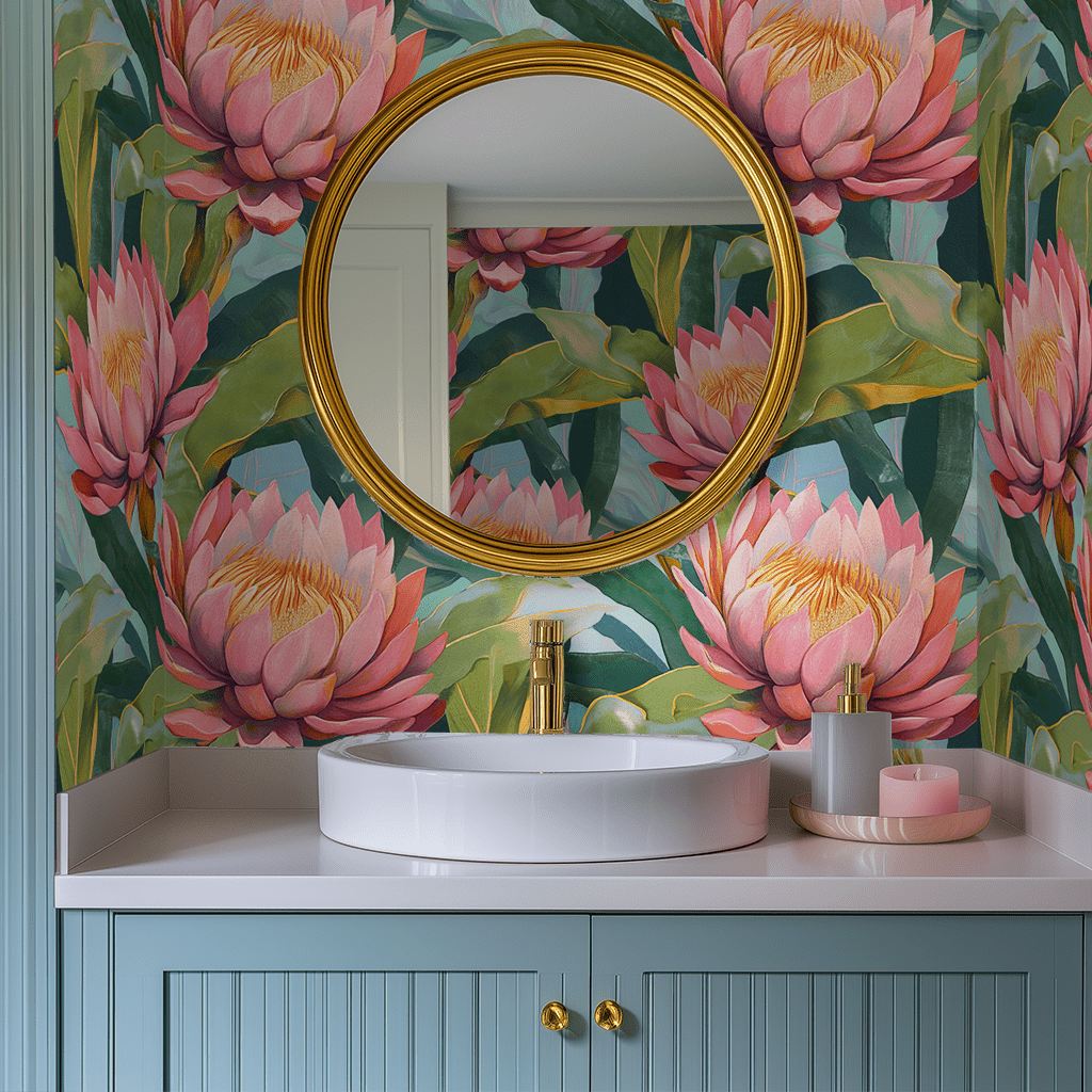 Papel tapiz floral exuberante lotus tropical
