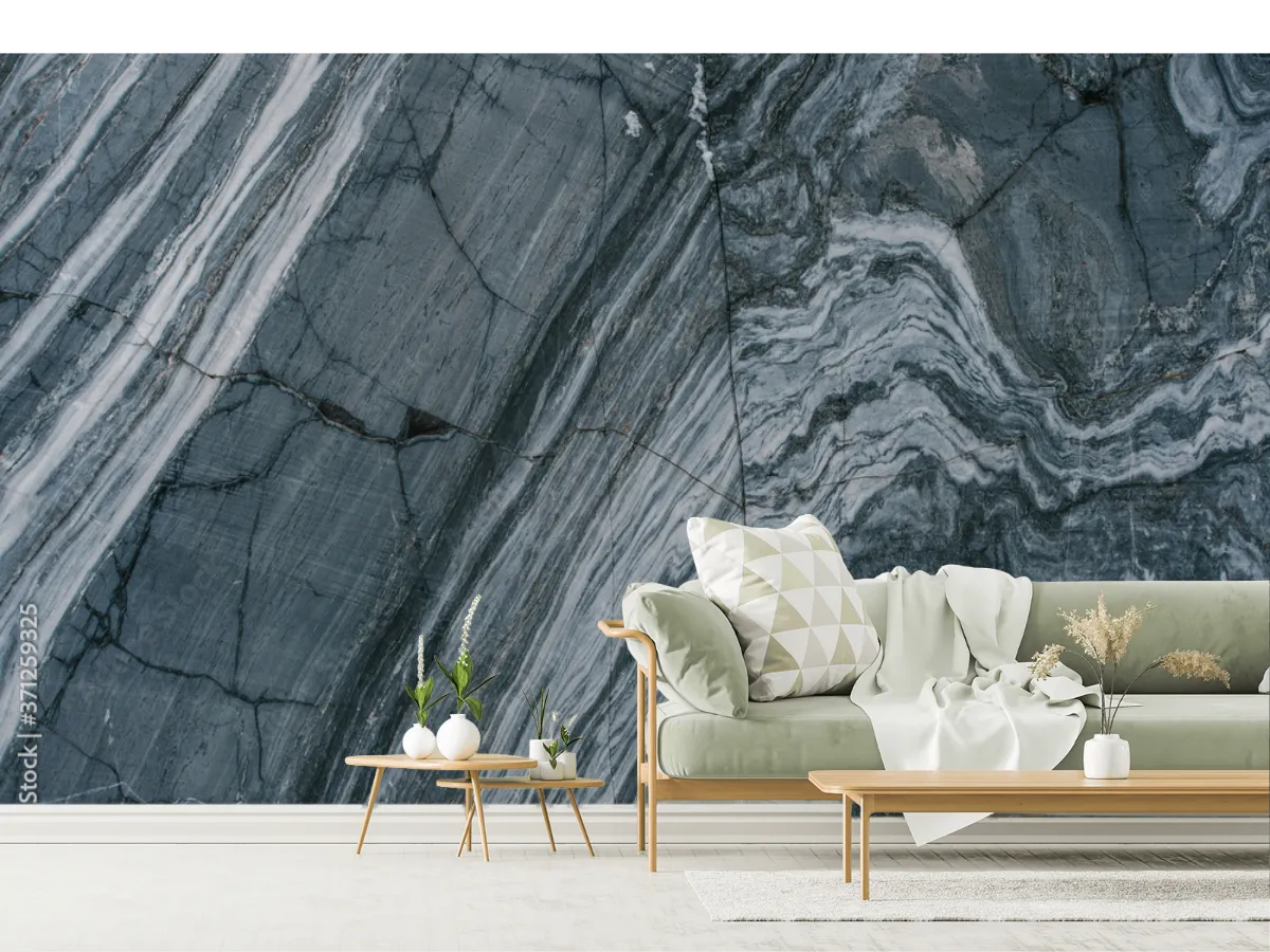 Mural Aurora Mineral Negro Gris para Sala, Vinil Arquitectónico o Tapiz