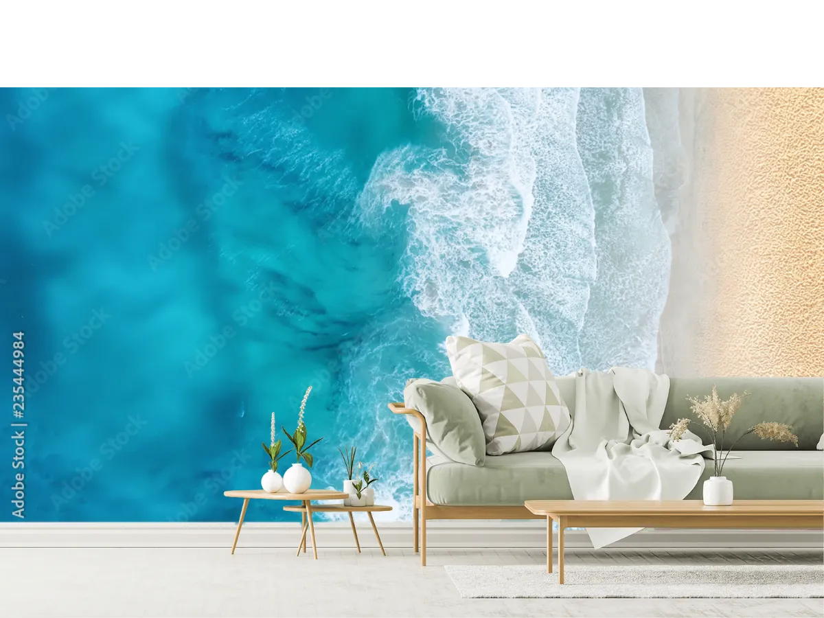 Mural Ola Serena Playa Azul Vinil Arquitectónico Fotomural Decorativo