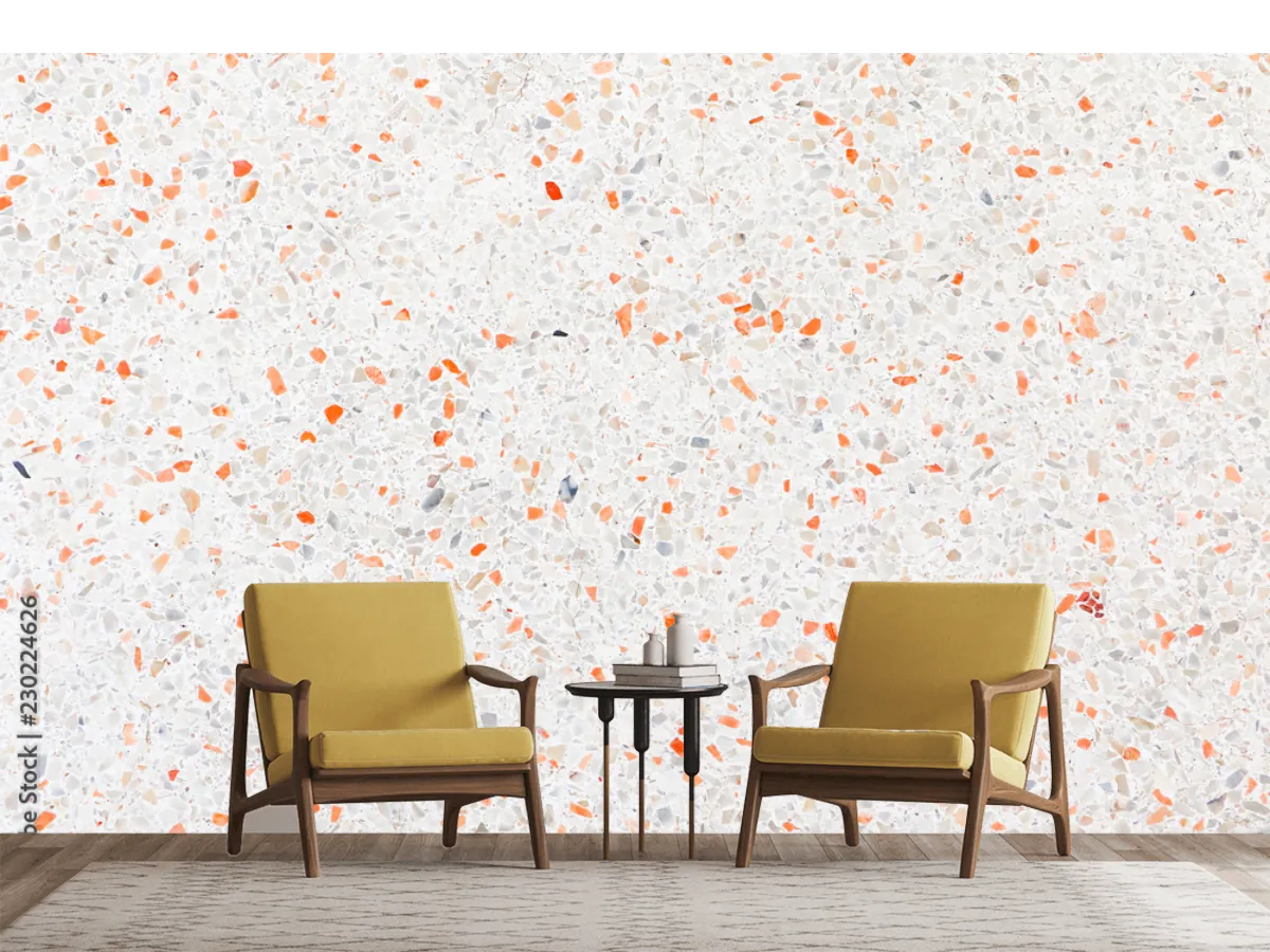Mural Terrazo Blanco Naranja Moderno para Pared – Fotomural Decorativo