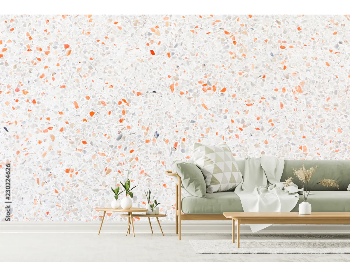 Mural Terrazo Blanco Naranja Moderno para Pared – Fotomural Decorativo