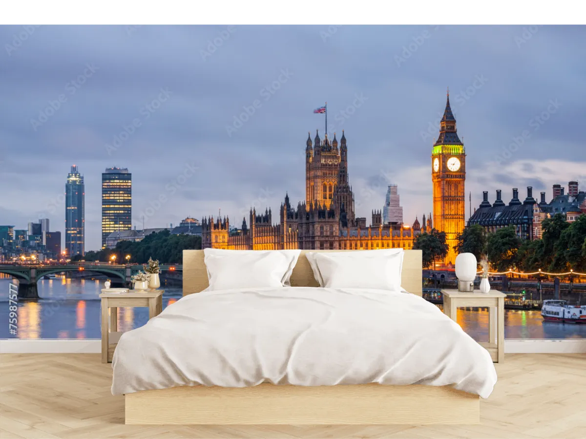 Mural Londres Nocturno Iconic View vinil arquitectónico, diseño mural decorativo